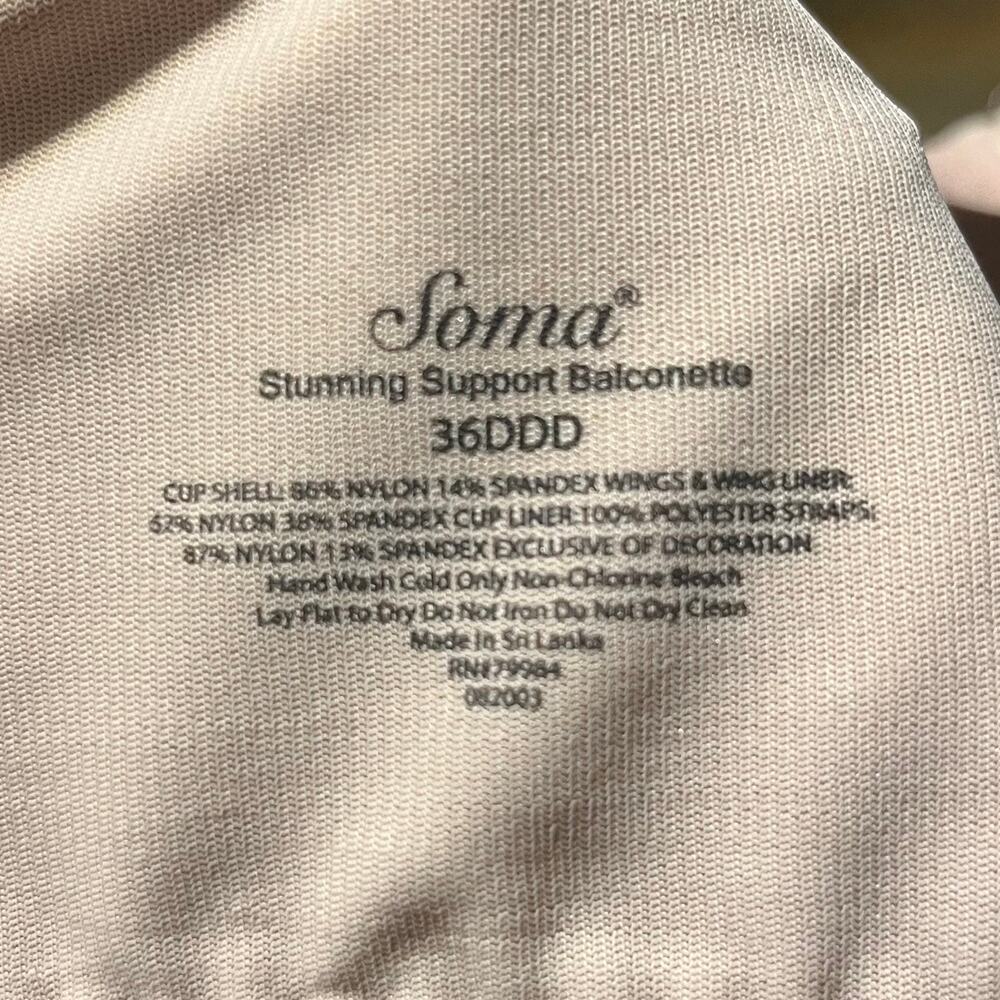 Soma 36DDD Stunning Support Balconette Floral Lace Bra Mauve Underwire Back Snap - Picture 3 of 3